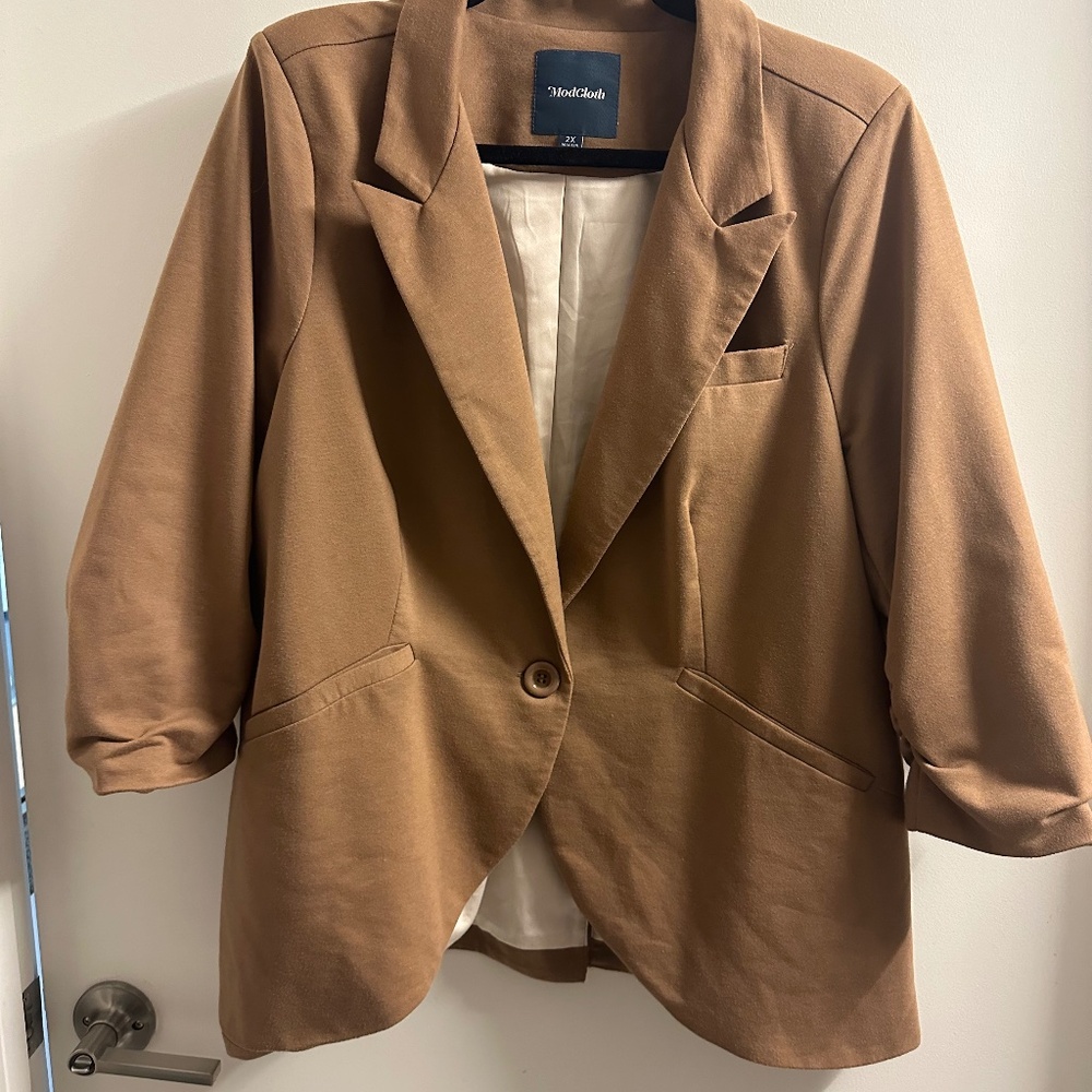 Modcloth Camel Blazer Soft Wool-Blend Tailored Silhouette